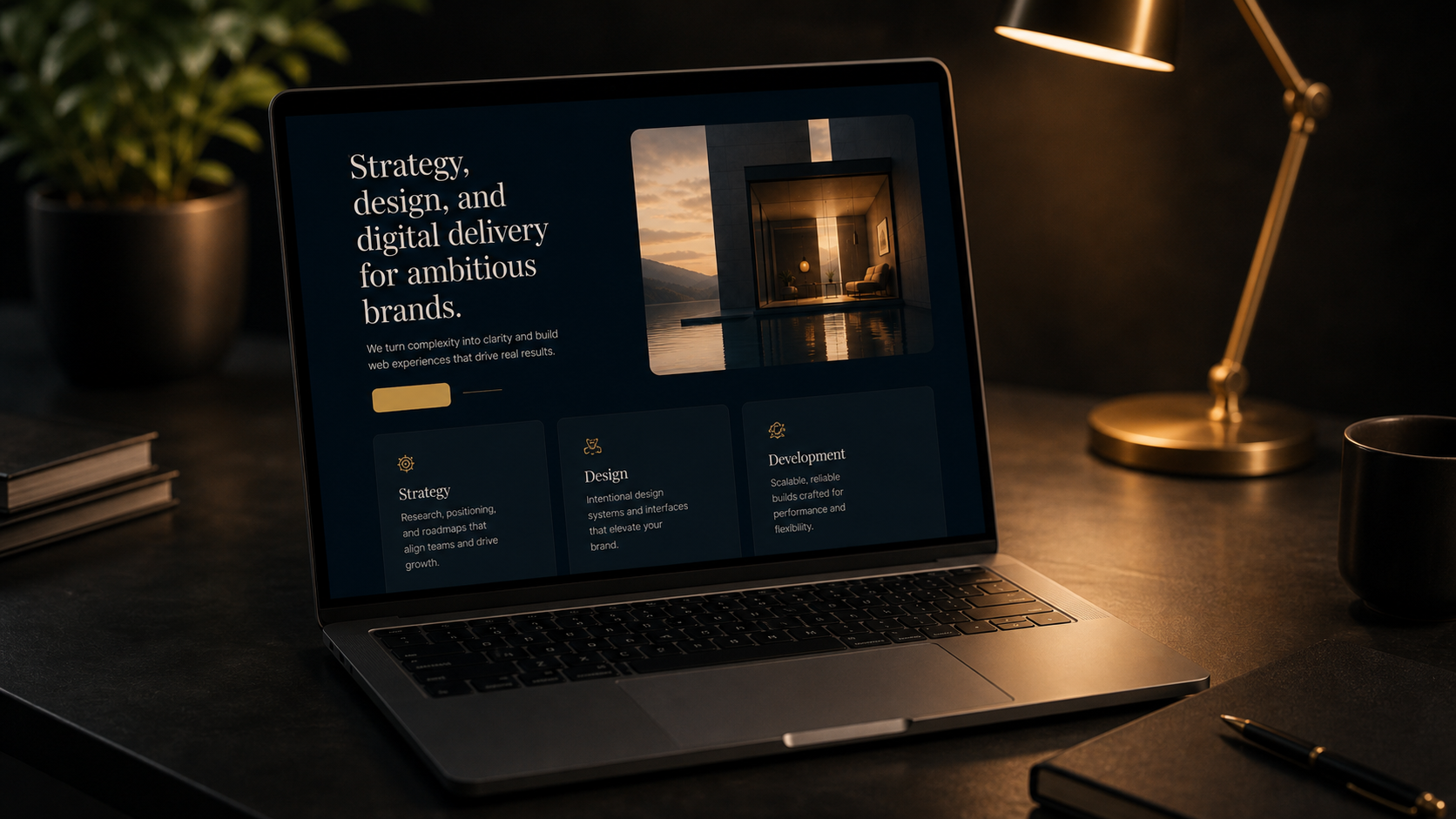 Laptop showing a refined investment website design